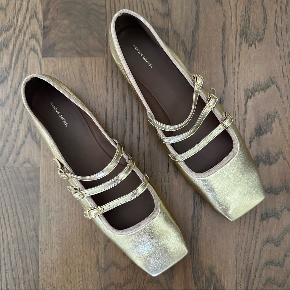 NWT Mansur Gavriel Lambskin Mary Jane Strappy Flats in Gold Size 9 US 40 EU